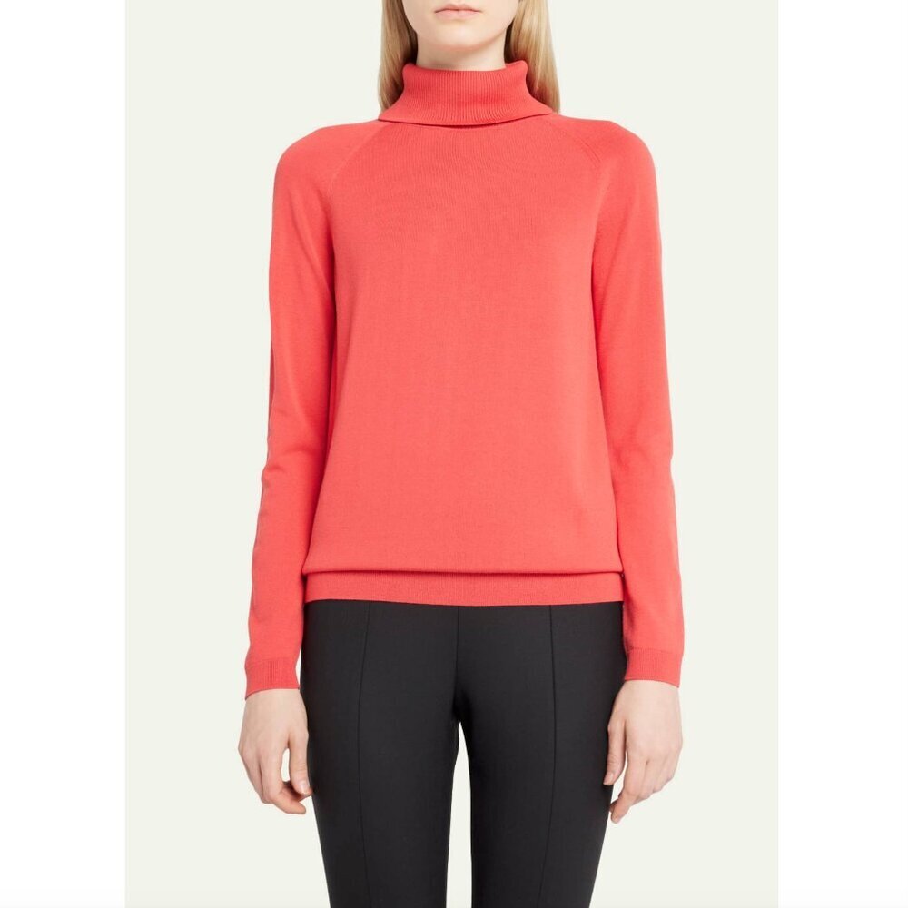Lafayette 148 New York Knit Raglan-Sleeve Turtleneck Sweater, Vibrant Coral